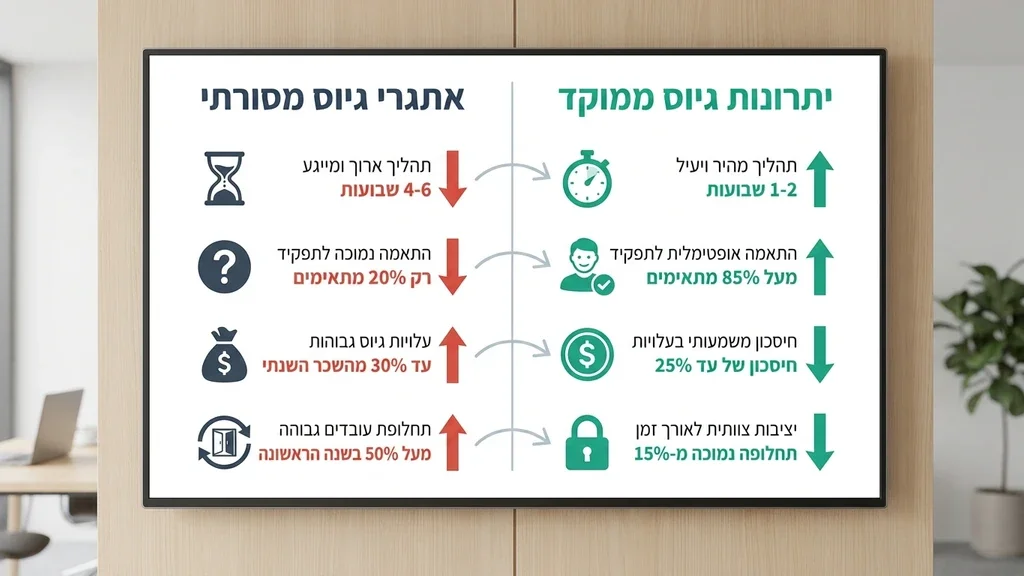 מנהל משאבי אנוש בוחן קורות חיים של מועמדים לתפקידי שירות ואירוח