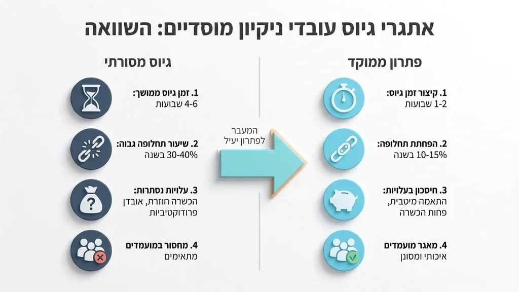 אחרי הפסקה על האתגרים בגיוס עובדי ניקיון מוסדיים צוות עובדי ניקיון מקצועי במסדרון של מוסד ציבורי