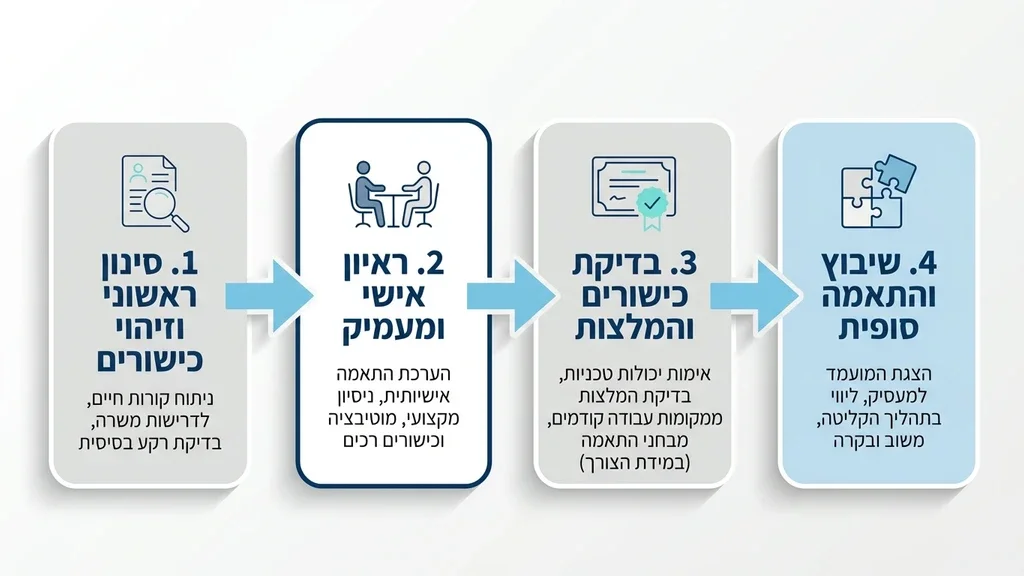 המחשת תהליך הגיוס וההשמה המקצועי, ראיון עבודה בסביבה משרדית. תהליך גיוס כח אדם לניקיון משרדים